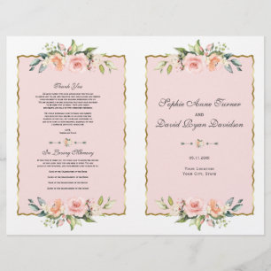 Charm Watercolor Blush Floral Gold Wedding Program Flyer