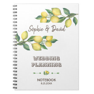 Charm Watercolor Lemon Tropical Wedding Planner Notebook