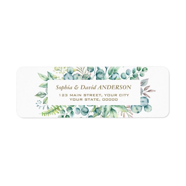 Charm Watercolour Eucalyptus Foliage Address Label (Front)