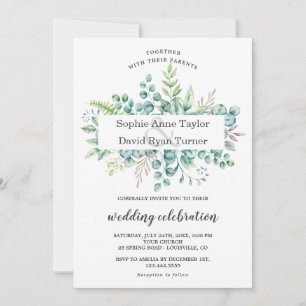 Charm Watercolour Eucalyptus Foliage Frame Wedding Invitation