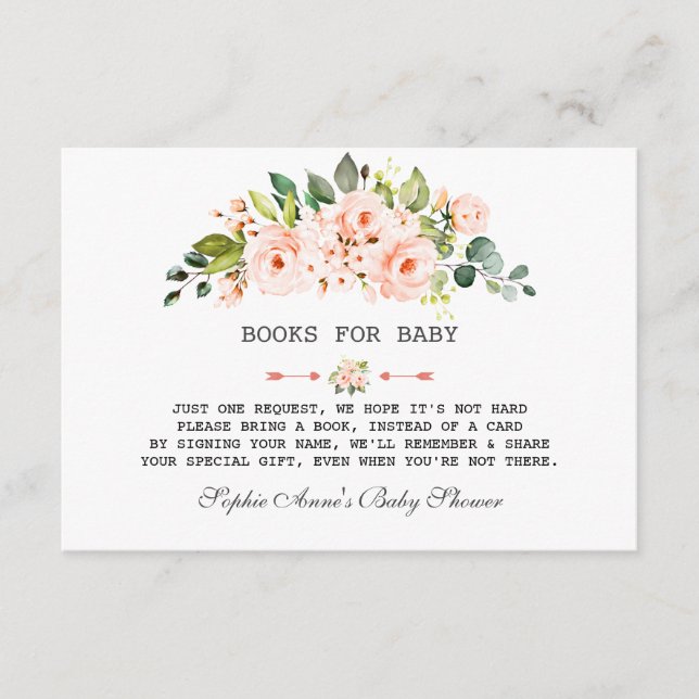 Charm Watercolour Living Coral Floral Baby Shower Enclosure Card (Front)