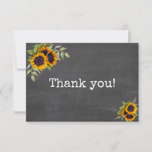 Charm Watercolour Sunflowers Chalkboard Wedding Thank You Card