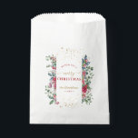 Charm We Wish You A Merry Christmas Wreath  Favour Bags<br><div class="desc">Unique design featuring winter Christmas watercolor wreath (pine branches,  cones,  Christmas balls,  white and red flowers,  berries),  faux gold splashes,  on a white background. Use Personalise tool to add your info. See,  also,  my Holidays Wreath Collection.</div>