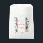 Charm We Wish You A Merry Christmas Wreath  Favour Bags<br><div class="desc">Unique design featuring winter Christmas watercolor wreath (pine branches,  cones,  Christmas balls,  white and red flowers,  berries),  faux gold splashes,  on a white background. Use Personalise tool to add your info. See,  also,  my Holidays Wreath Collection.</div>