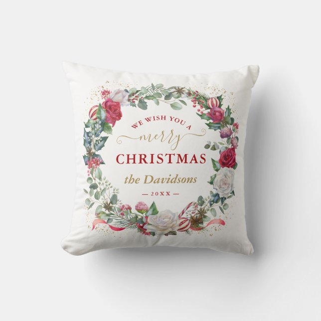 Charm We Wish You A Merry Xmas Wreath Photo Cushion (Front)