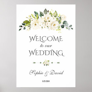 Charm White Cream Floral Welcome Wedding Sign
