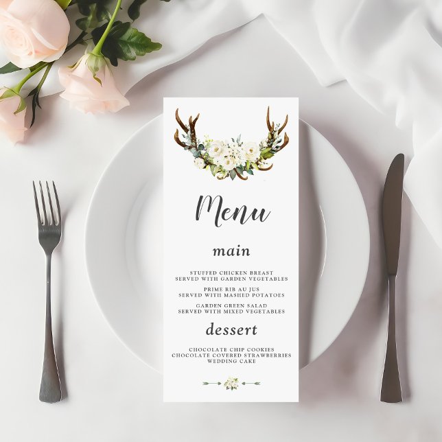 Charm White Cream Flowers Antlers Wedding  Menu (Creator Uploaded)