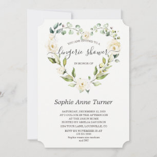 Charm White Flowers Calligraphy Lingerie Shower Invitation