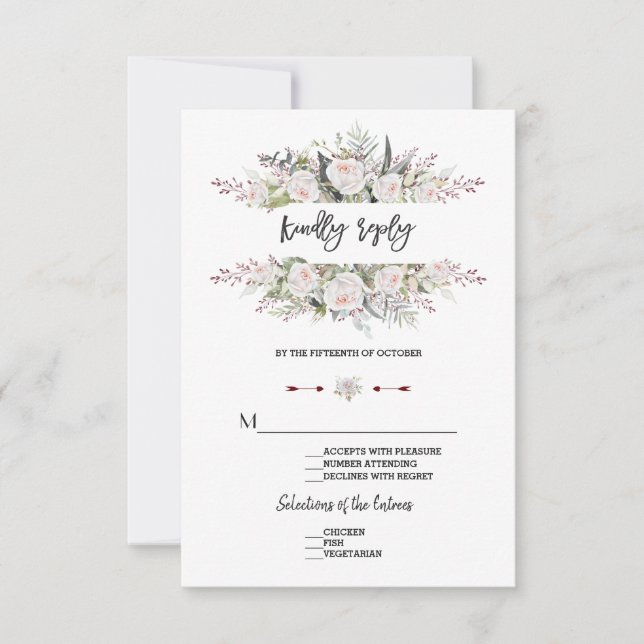 Charm White Flowers Frame Wedding RSVP Card (Front)