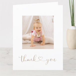 Charm White Flowers Gold Girl Photo Christening Thank You Card