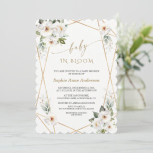 Charm White Flowers Rose Gold Baby in Bloom   Invitation