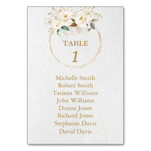 Charm White Gold Flowers Baptism Seating Chart Table Number