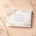 Charm White Roses Pampas Grass Gold Wedding Save The Date<br><div class="desc">Unique and elegant design featuring watercolour white roses,  desert pampas dried leaves,  faux gold polygonal frame,  initials on the back pampas grass foliage frame on a white background. Use Personalise tool to add your info. For matching items,  please,  visit my Pampas Grass Floral Collection.</div>