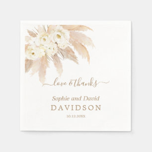 Charm White Roses Pampas Grass Wedding Napkin
