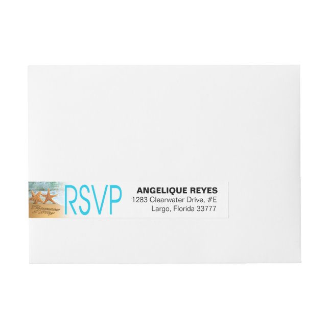 Charmaine & Tony Starfish Couple Beach RSVP Wraparound Address Label (Front)