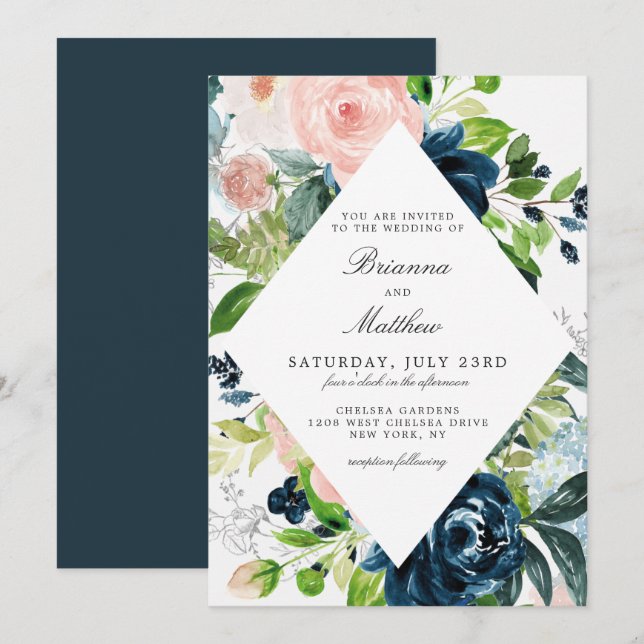 Charmed Watercolor Floral Wedding Invitation (Front/Back)