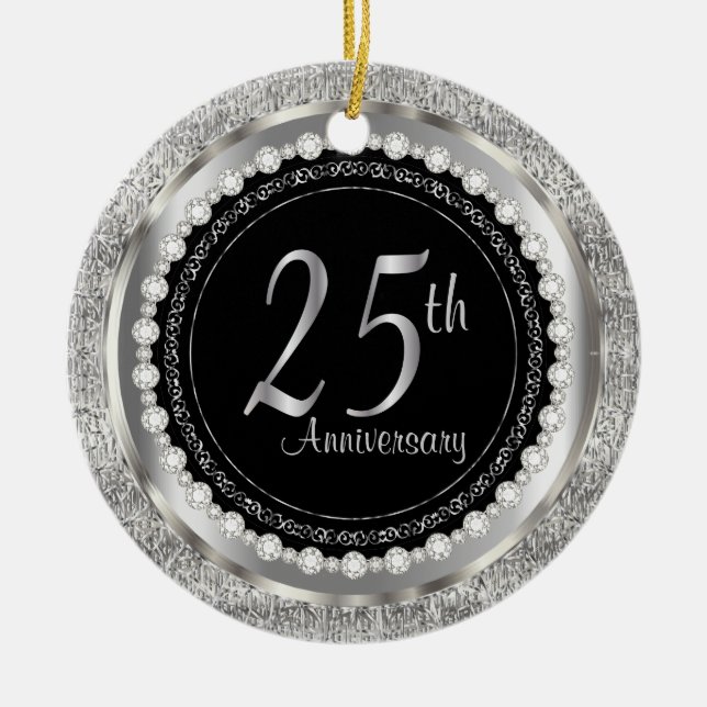Charming 25th Silver Wedding Anniversary Ceramic Tree Decoration (Front)