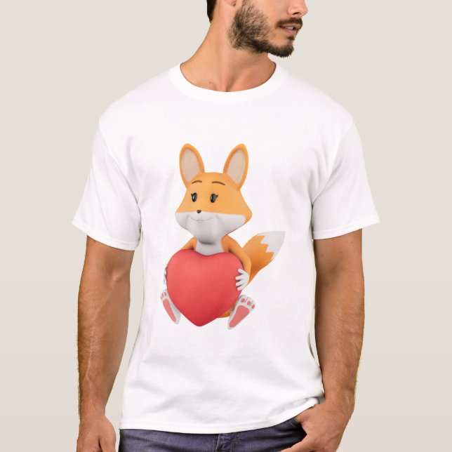 Charming 3d fox with red heart. T-Shirt (Front)