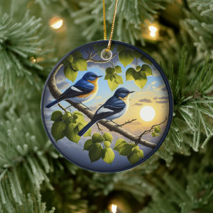 Charming Acadian Flycatchers Scene Christmas Ceramic Tree Decoration