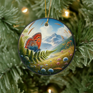 Charming American Copper Butterfly Ceramic Tree Decoration