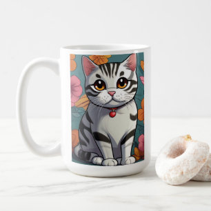 Charming American Shorthair Cat Floral Art Coffee Mug