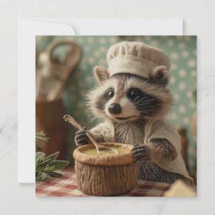 Charming and Cute Raccoon Chef Stirring a Bowl Holiday Card