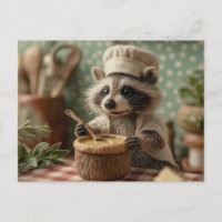 Charming and Cute Raccoon Chef Stirring a Bowl