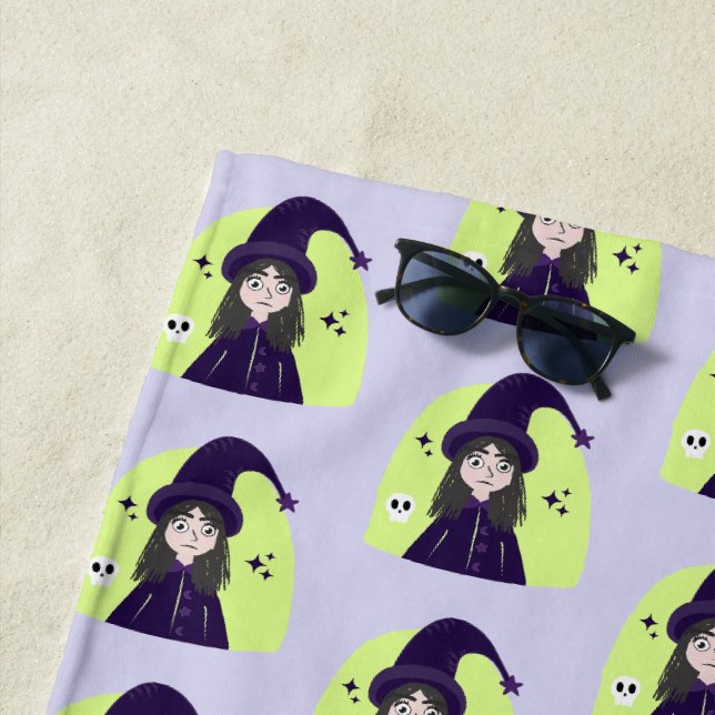Charming Angry Cute Witch Beach Towel (In Situ)