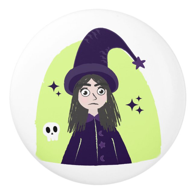 Charming Angry Cute Witch Ceramic Knob (Front)
