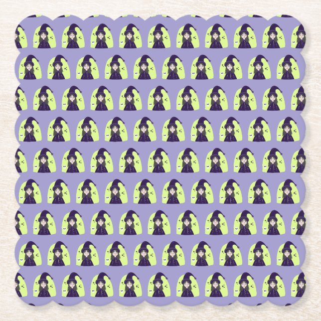 Charming Angry Cute Witch Paper Coaster (Front)