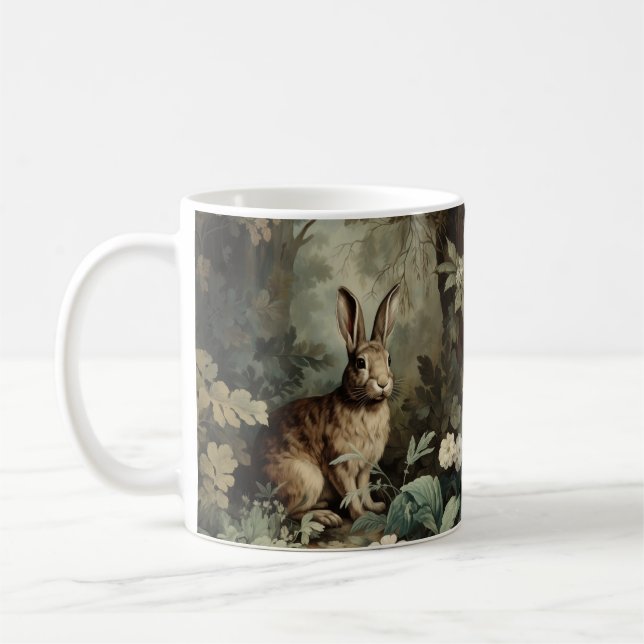 Charming Antique Hare in Lush Forest Coffee Mug (Left)