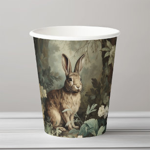 Charming Antique Hare in Lush Forest Paper Cups