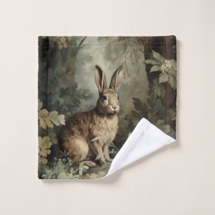 Charming Antique Hare in Lush Forest  Wash Cloth