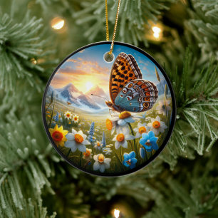 Charming Aphrodite Fritillary Butterfly  Ceramic Tree Decoration