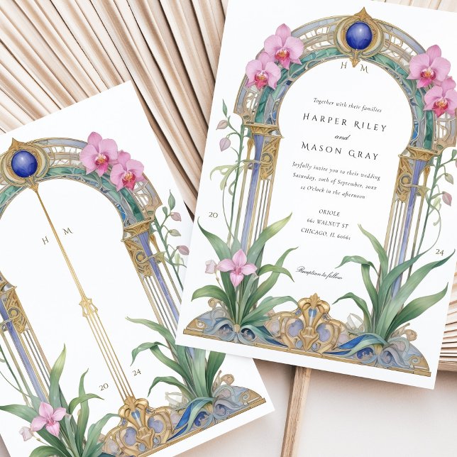 Charming Art Nouveau Orchids Floral Wedding Invitation (Creator Uploaded)