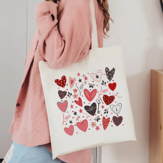 Charming Artistic Love Hearts Tote Bag