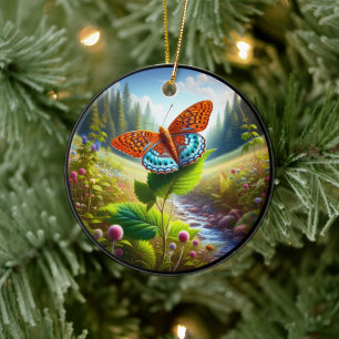 Charming Atlantis Fritillary Butterfly Ceramic Tree Decoration