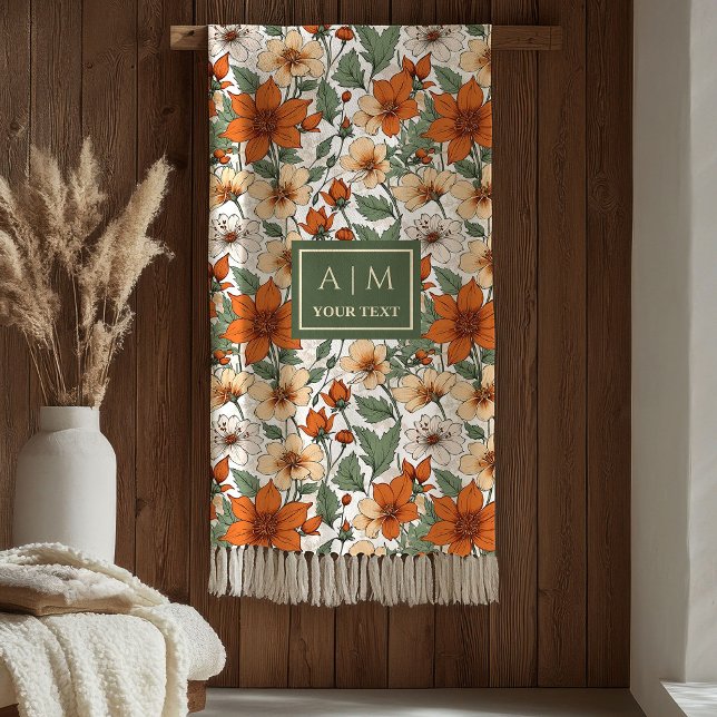 Charming Autumn Flowers Rusty Sage Green Blanket (Charming Autumn Flowers Rusty Sage Green Blanket

)