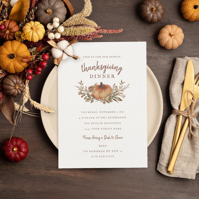 Charming Autumn Pumpkin Thanksgiving Dinner Invitation (Creator Uploaded)