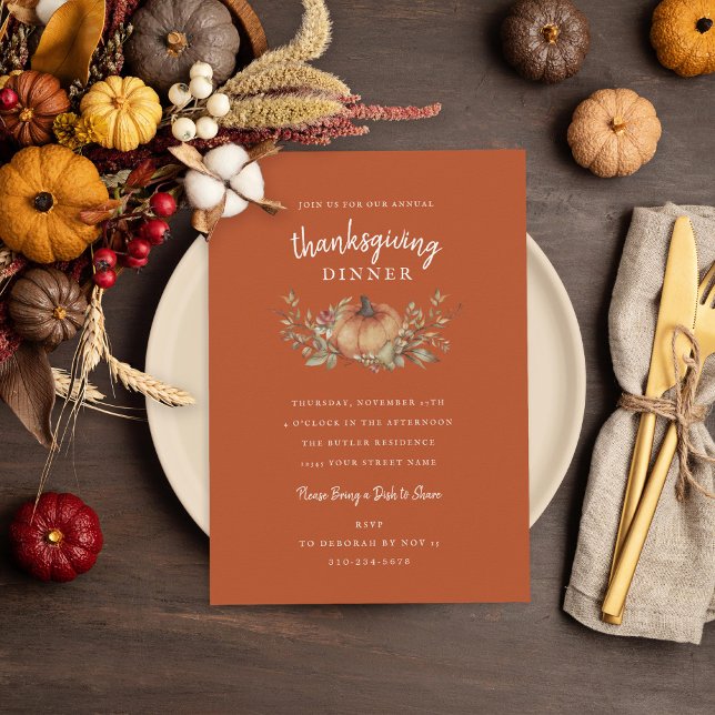 Charming Autumn Pumpkin Thanksgiving Dinner Invitation (Creator Uploaded)