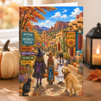 Charming Autumn Spanish Plaza Happy Halloween Card