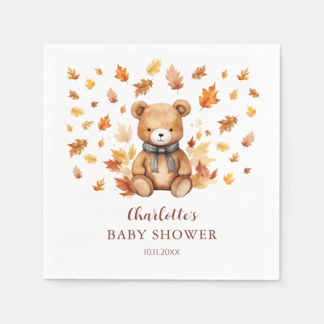 Charming Autumn Teddy Bear Baby Shower Napkin (Front)