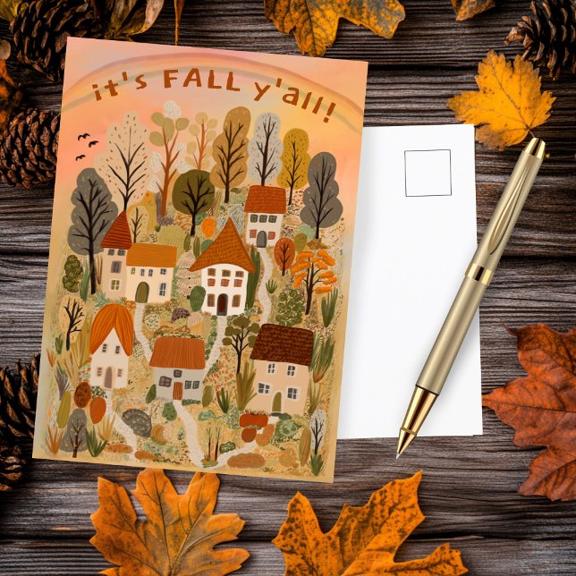 Charming Autumn Village It's Fall Y'all Cute  Postcard (Charming Autumn Village It's Fall Y'all Cute Postcard
)