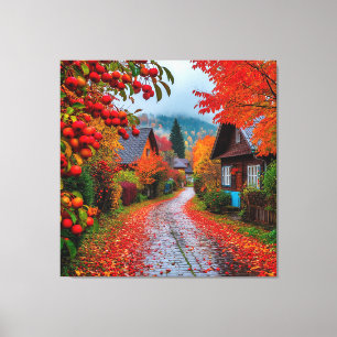 Charming Autumn Village Path Canvas Print