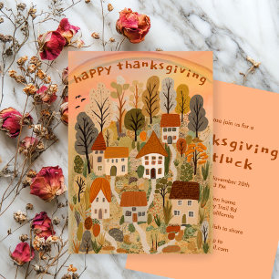 Charming Autumn Village Thanksgiving Party  Invitation
