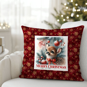 Charming Baby Deer Snowy Forest Kids Gift Christma Cushion