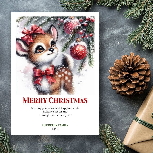 Charming Baby Fawn Christmas Scene Watercolor Card (Charming Baby Fawn Christmas Scene Watercolor Greeting Card

)