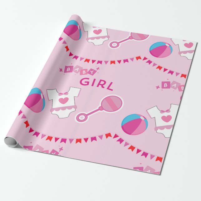 Charming Baby Girl Baby Shower & Newborn Wrapping Paper (Unrolled)