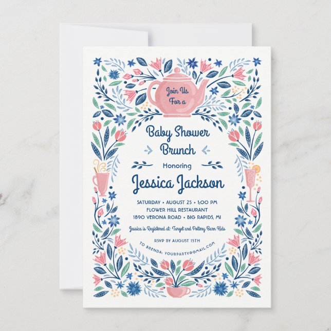 Charming Baby Shower Brunch Invitation Pink (Front)