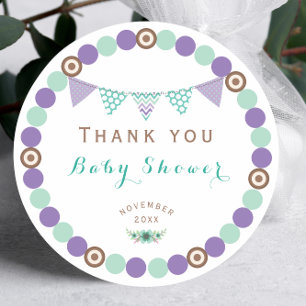 Charming Baby Shower Pennant Banner Thank You Classic Round Sticker
